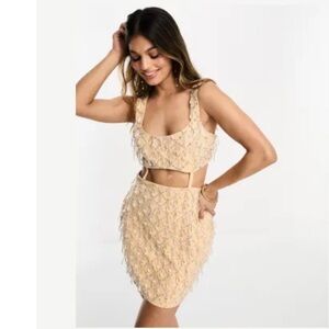 NWT ASOS DESIGN embellished twill cut out mini dress tan size 0